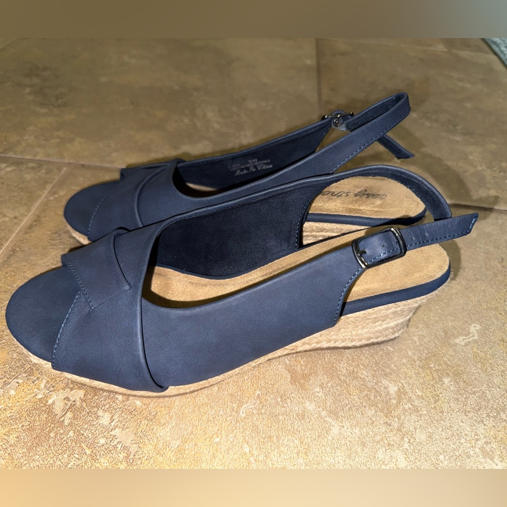 Easy Street Devlin Espadrille Wedge Sandal Size 8 in Blue - Picture 5 of 11